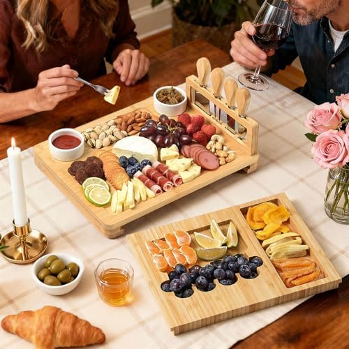 Bamboo Charcuterie Board Set with 4 Cheese Knives, Serving Platter