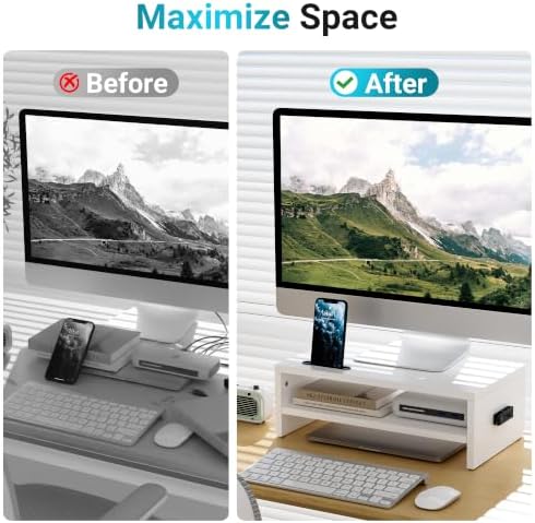 BONTEC Wooden Monitor Stand Riser for Desk, 2-Tier Computer Monitor