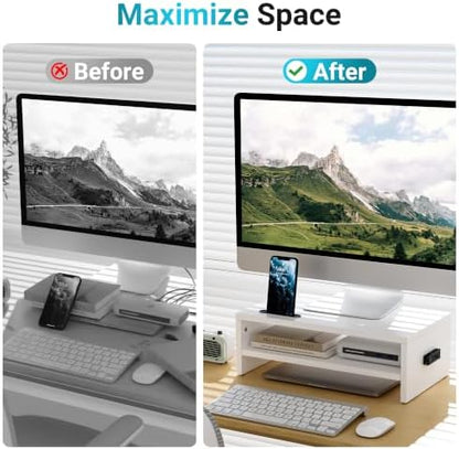 BONTEC Wooden Monitor Stand Riser for Desk, 2-Tier Computer Monitor