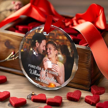 Personalized Forever Always Couple Photo Crystal Ornament - Customized
