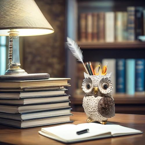 MUAMAX Owl Pen Holder, Owl Pencil Holder for Desk, Makeup Brush Holder