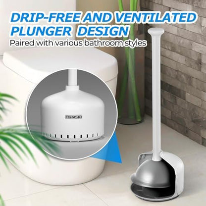 FORASTO Toilet Plunger with Holder - Heavy Duty Bathroom Cleaning