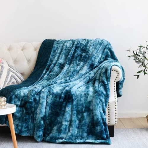 NEWCOSPLAY Faux Fur Sherpa Throw Blanket for Couch, Dark Blue, 40"x50"