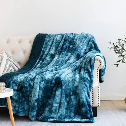 NEWCOSPLAY Faux Fur Sherpa Throw Blanket for Couch, Dark Blue, 40"x50"