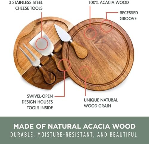 TOSCANA - a Picnic Time brand Acacia Brie Cheese Board and Knife Set