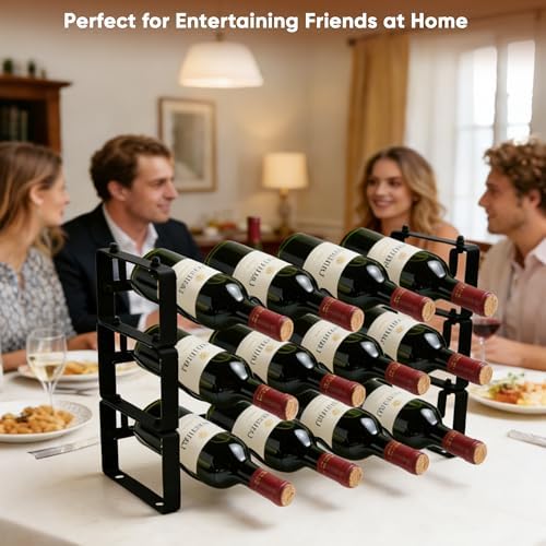 12 Bottles Wine Rack for Countertop – Stackable Freestanding Wine