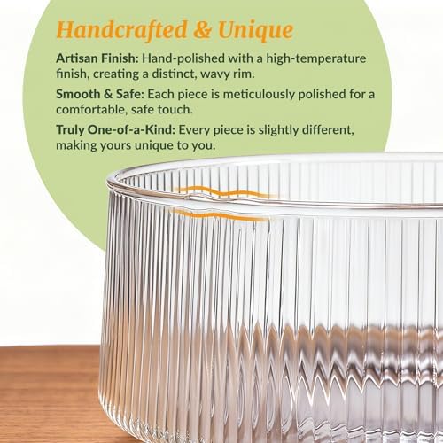 NiHome Glass Salad Bowl Set, Large Serving Bowl with Wood Utensils