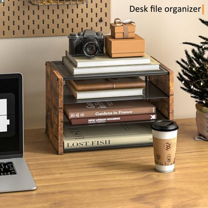 DAOUTIME 3-Tier Paper Letter Tray, Wooden Desk File Organizer