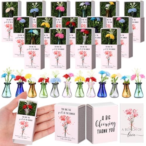 Wonderjune 12 Sets Mini Flower Thank You Gifts Bulk for Women, Mix