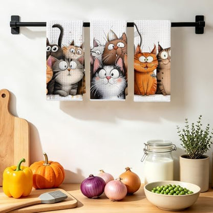 Jztco 3 Pcs Cute Cat Kitchen Towels, Cats Soft Absorbent Hand Tea