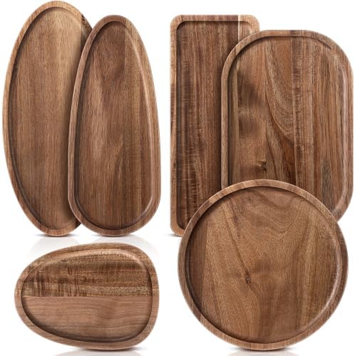 Rtteri 6 Pcs Acacia Wood Serving Platters for Charcuterie Cheese