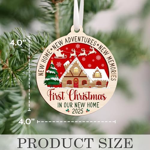 New Home Ornament 2025 – Wooden 2-Layer Housewarming Ornament, Wooden