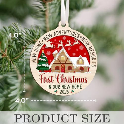New Home Ornament 2025 – Wooden 2-Layer Housewarming Ornament, Wooden