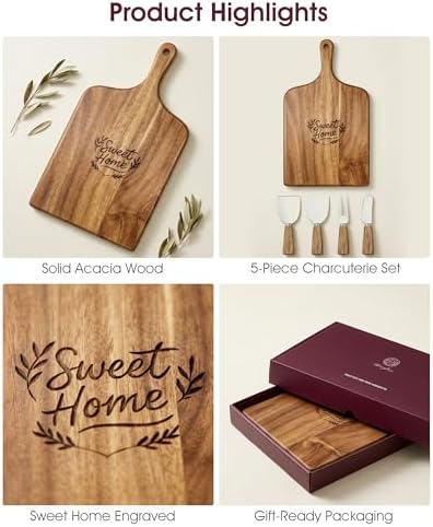 Charcuterie & Cheese Board Set, 5-Piece, 15.7", Acacia Wood