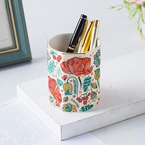 Ceramic Pen Holder For Desk Cute Flower Stand Aesthetic Floral Pencil