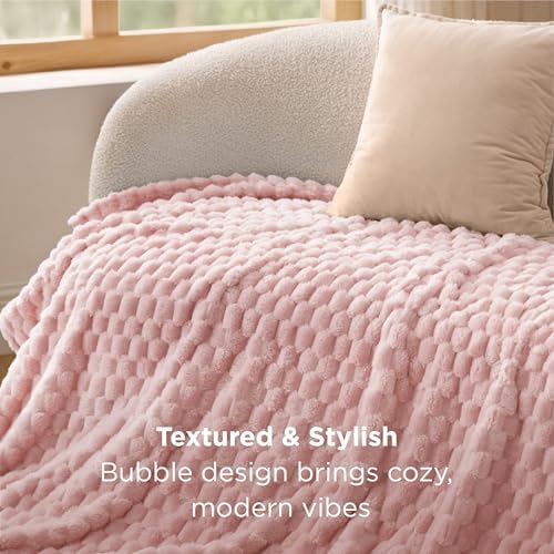 Bedsure Pink Throw Blanket for Couch - 350GSM Fluffy Plush Bubble