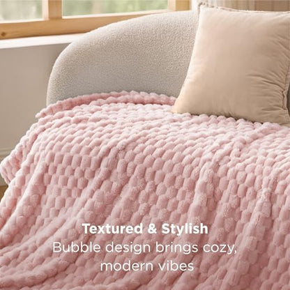Bedsure Pink Throw Blanket for Couch - 350GSM Fluffy Plush Bubble