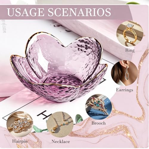 Purple Flower Jewelry Dish Glass Ring Holder Dish Jewelry Tray Cute