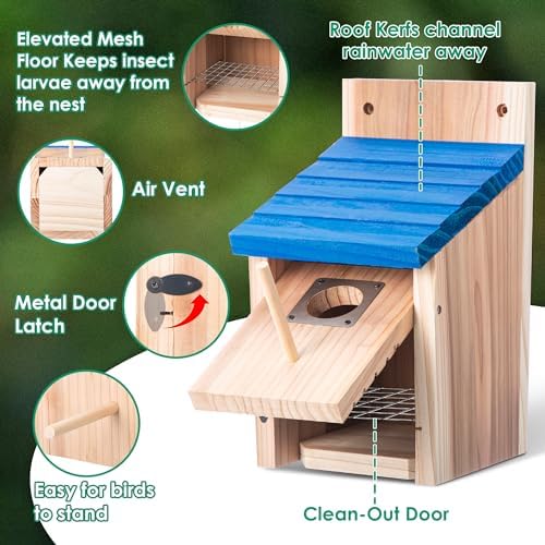 Dreyoo 2 Pack Bluebird House for Outside, Blue Roof, Wood