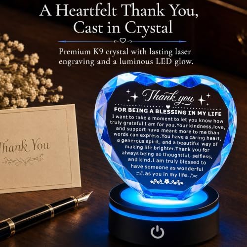 Thank You Gifts for Friends, Crystal Heart Plaque with LED Base