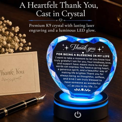 Thank You Gifts for Friends, Crystal Heart Plaque with LED Base