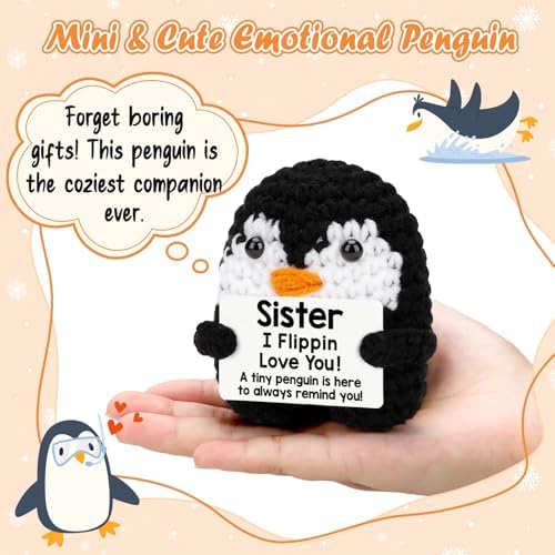 Sisters Gifts from Sister Brother Funny Handmade Crochet Penguin with