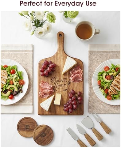 Charcuterie & Cheese Board Set, 9-Piece, 15.7", Acacia Wood