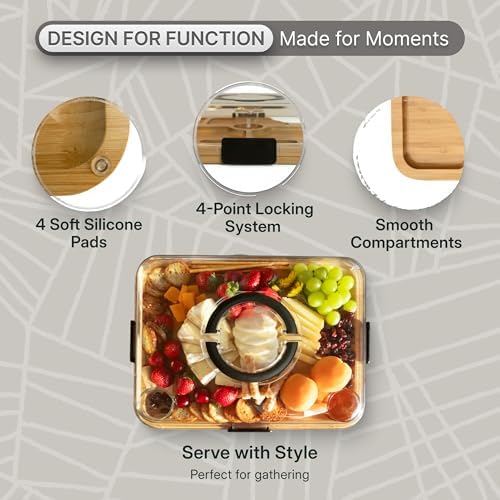 Charcuterie Board Set with Handless Lid – Bamboo Cheese Board with