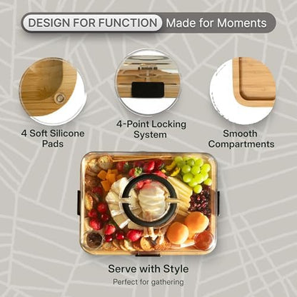 Charcuterie Board Set with Handless Lid – Bamboo Cheese Board with