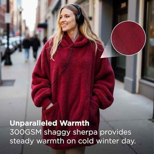 Bedsure Soft Wearable Blanket Hoodies for Women, Dark Red, Standard