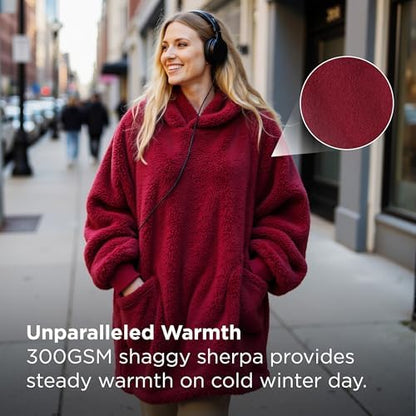 Bedsure Soft Wearable Blanket Hoodies for Women, Dark Red, Standard