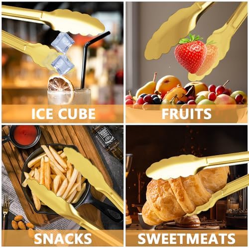 4 Pack Gold Serving Tongs XEVOM Buffet Tongs Serving Utensils Salad