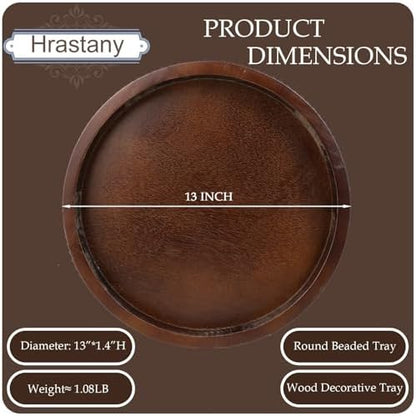 Hrastany Round Wood Decorative Serving Tray for Coffee Table, Dark