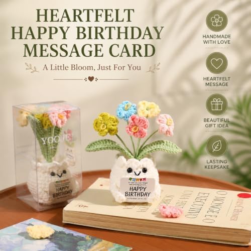 Crochet Forget Me Not Flower Pot Birthday Gifts for Women