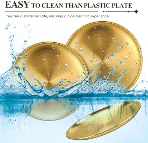 Nuogo 20 Pcs 6.5 Inch Gold Stainless Steel Plates, Metal Serving Tray