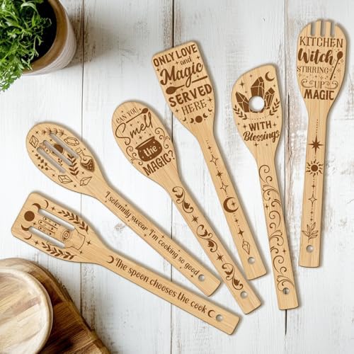 CUTHOLLOW 6PCS Magic Kitchen Wooden Kitchen Cooking Utensil Set