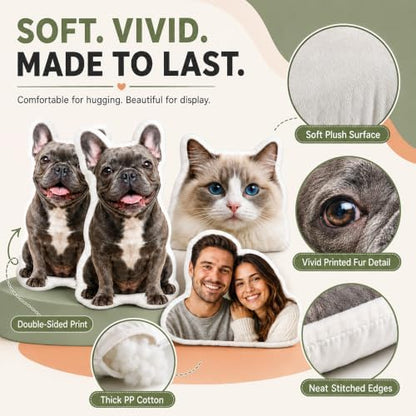 Custom Pet Pillow with Photo Picture, Dog Cat Face Pillow for Dog Mom
