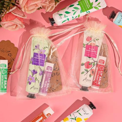 AZEN 30 Sets Bulk Gifts, Hand Cream and Lip Balm Bulk Set with Organza