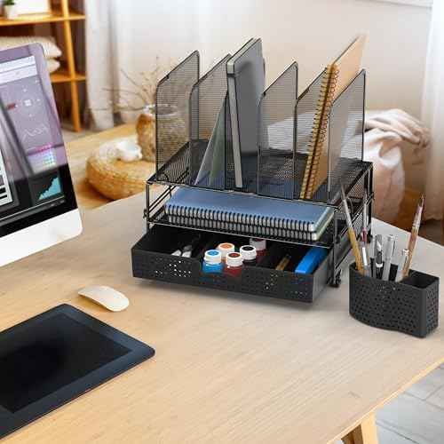 Simple Houseware Desk File Organizer for Office Supplies w/Drawer