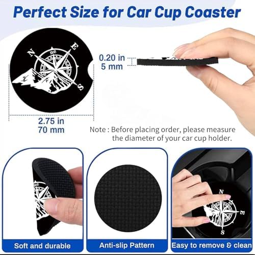 2Pack Blue Rose Car Cup Holder Coaster Neoprene Car Coasters