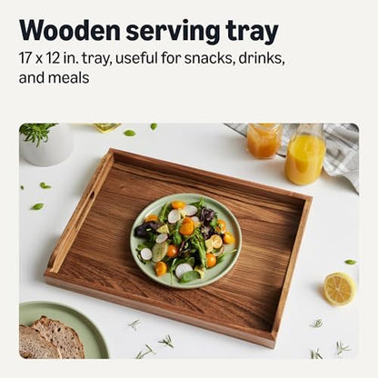 Amazon Basics Wooden Serving Tray, 17" x 12" Acacia Wood Decorative