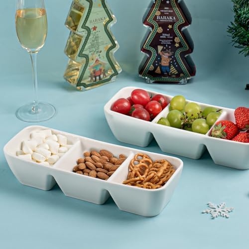 Ceramic Divided Serving Tray 11 Inch, 3 Compartment White Condiment