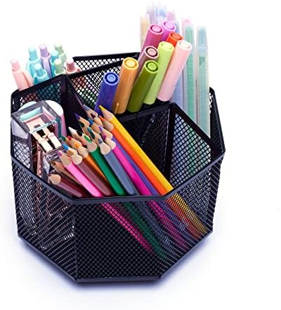 Exerz Desk Organizer 360 Rotating Pen Holder 5 Compartments Caddy