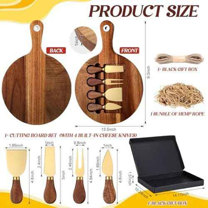 Didaey 3-in-1 Acacia Wood Cheese Board Gift Set