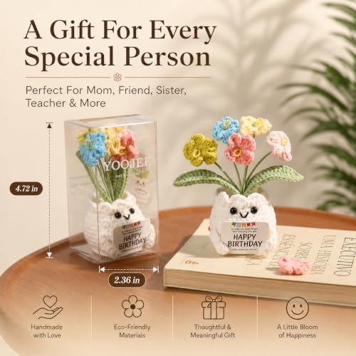 Crochet Forget Me Not Flower Pot Birthday Gifts for Women
