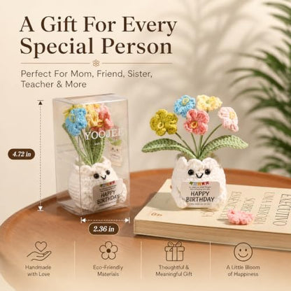 Crochet Forget Me Not Flower Pot Birthday Gifts for Women