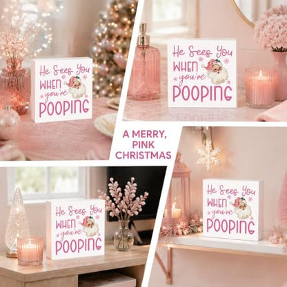 Pink Christmas Decor, Pink Christmas Bathroom Decor, Funny Santa Gift