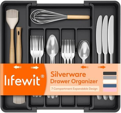 Lifewit Expandable Silverware Drawer Organizer, Kitchen Utensil Tray