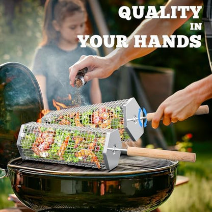 Rolling Grill Basket, Grilling Accessories, Outdoor Camping, Gifts for