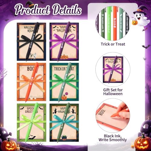 Pajean 72 Pcs Halloween Notepad and Pen Set with Ribbon Gifts